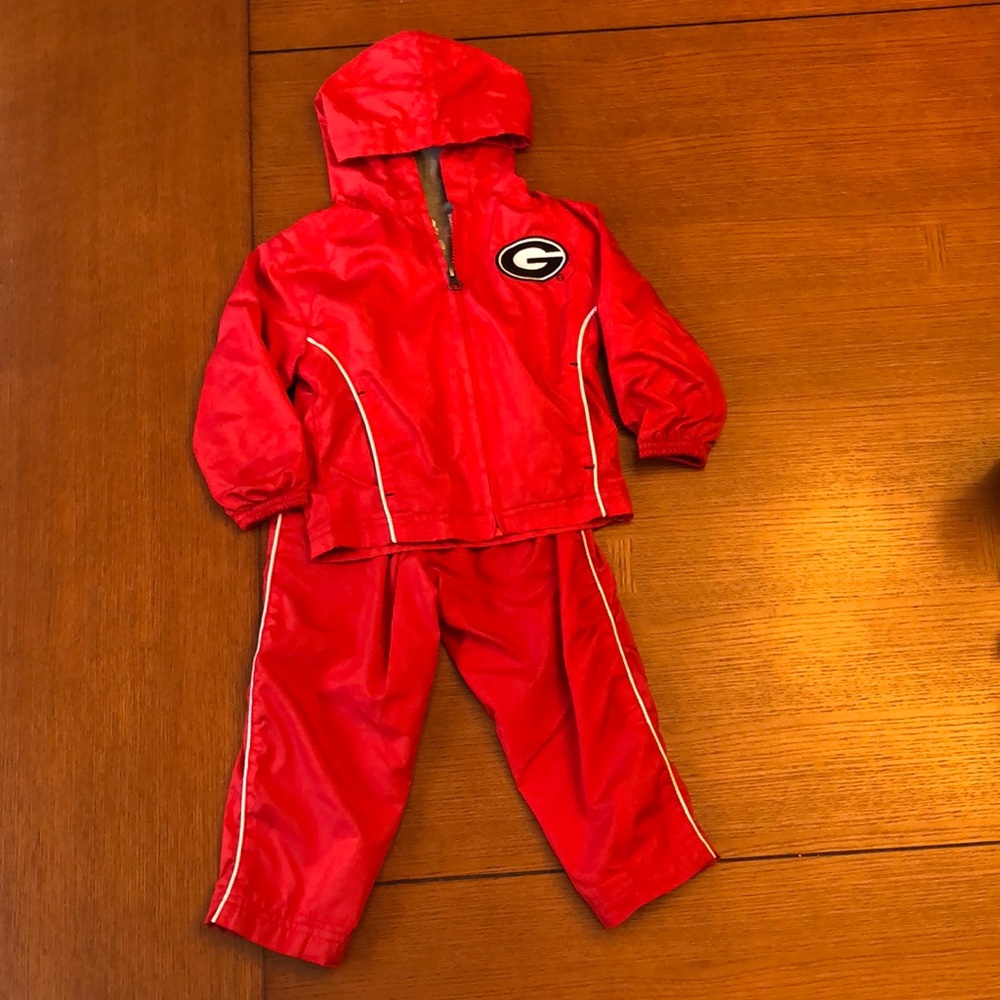 Toddler track suit, windbreaker jacket pants set, UGA, red lined 2T